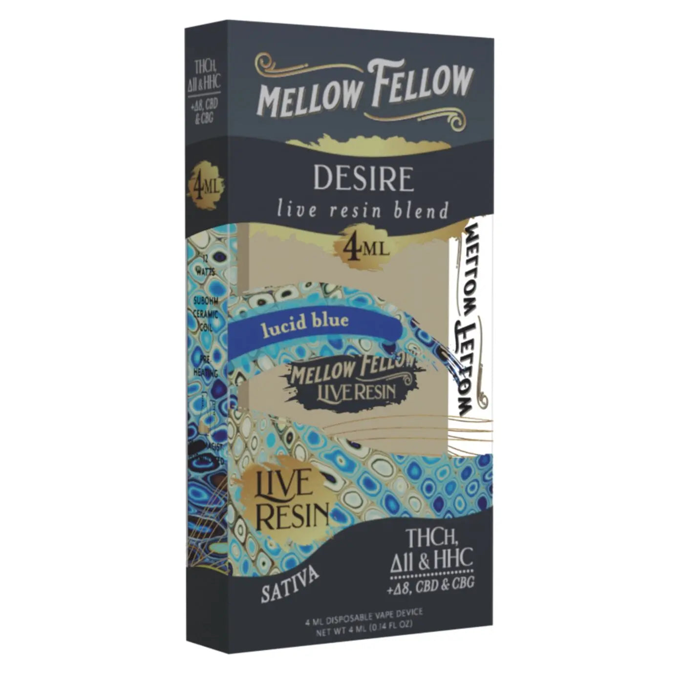 Mellow Fellow Live Resin Desire Blend 4ml Disposable Vape Lucid Blue Sativa