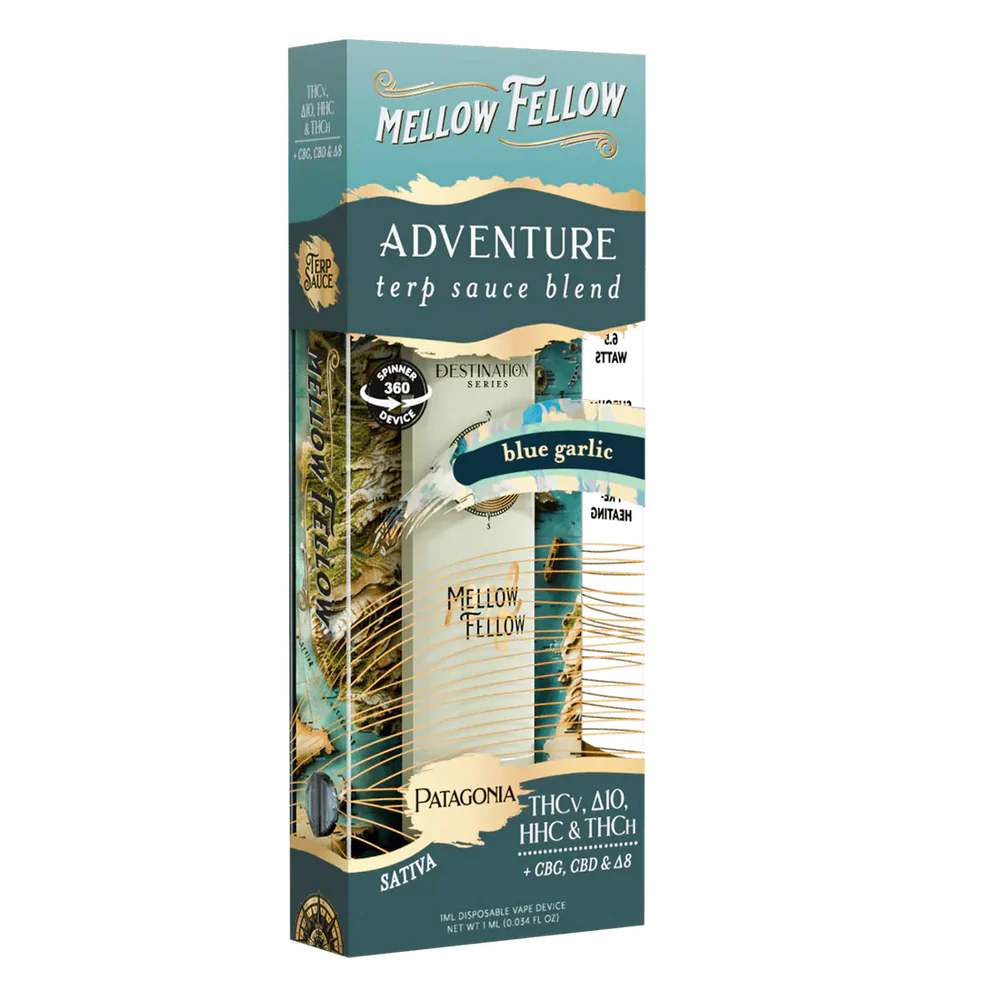 Mellow Fellow - Spinner Disposables - 1ml - Adventure - Patagonia - Blue Garlic (Sativa)