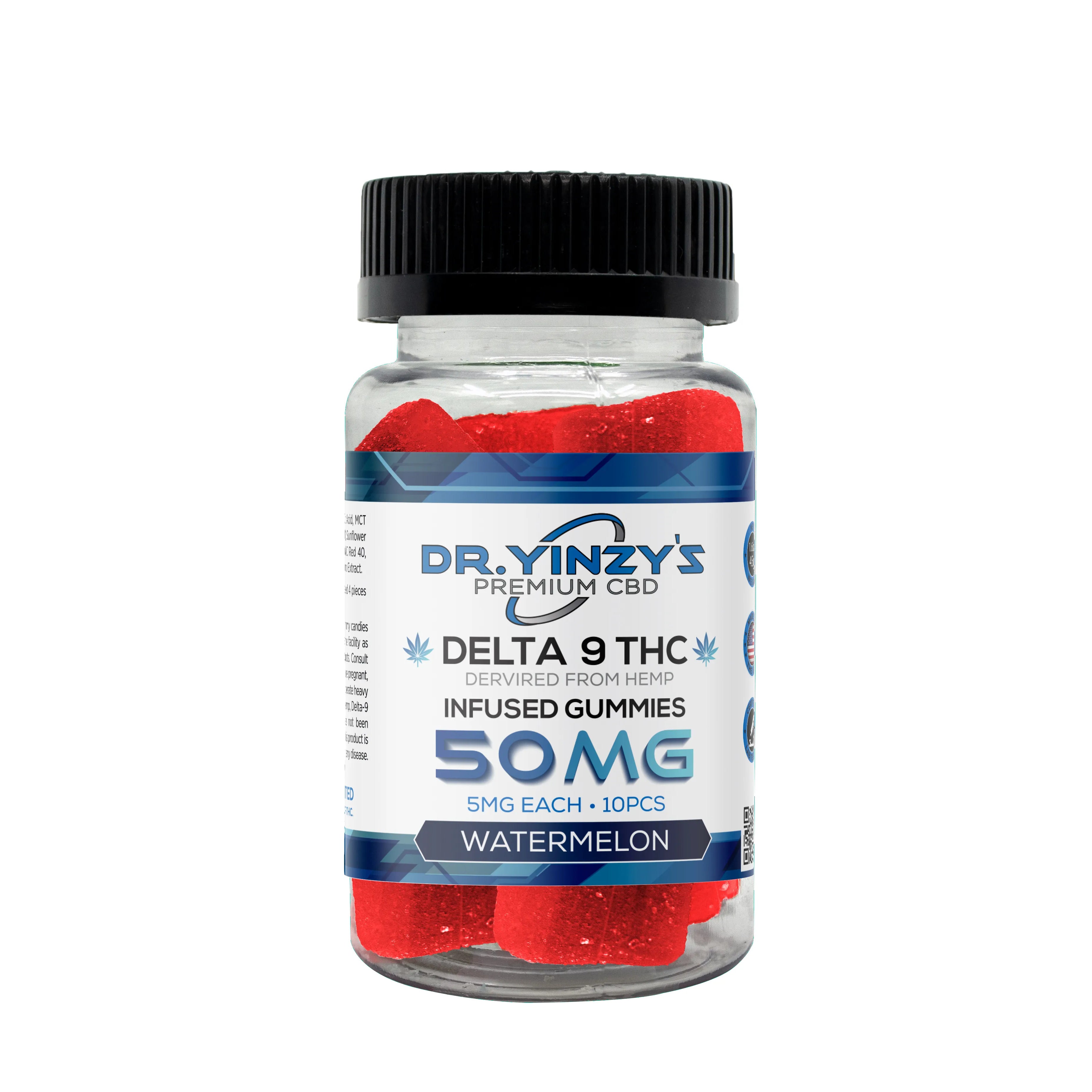 Dr. Yinzy's Delta 9 Watermelon 50MG Jar 5MG Each 10ct