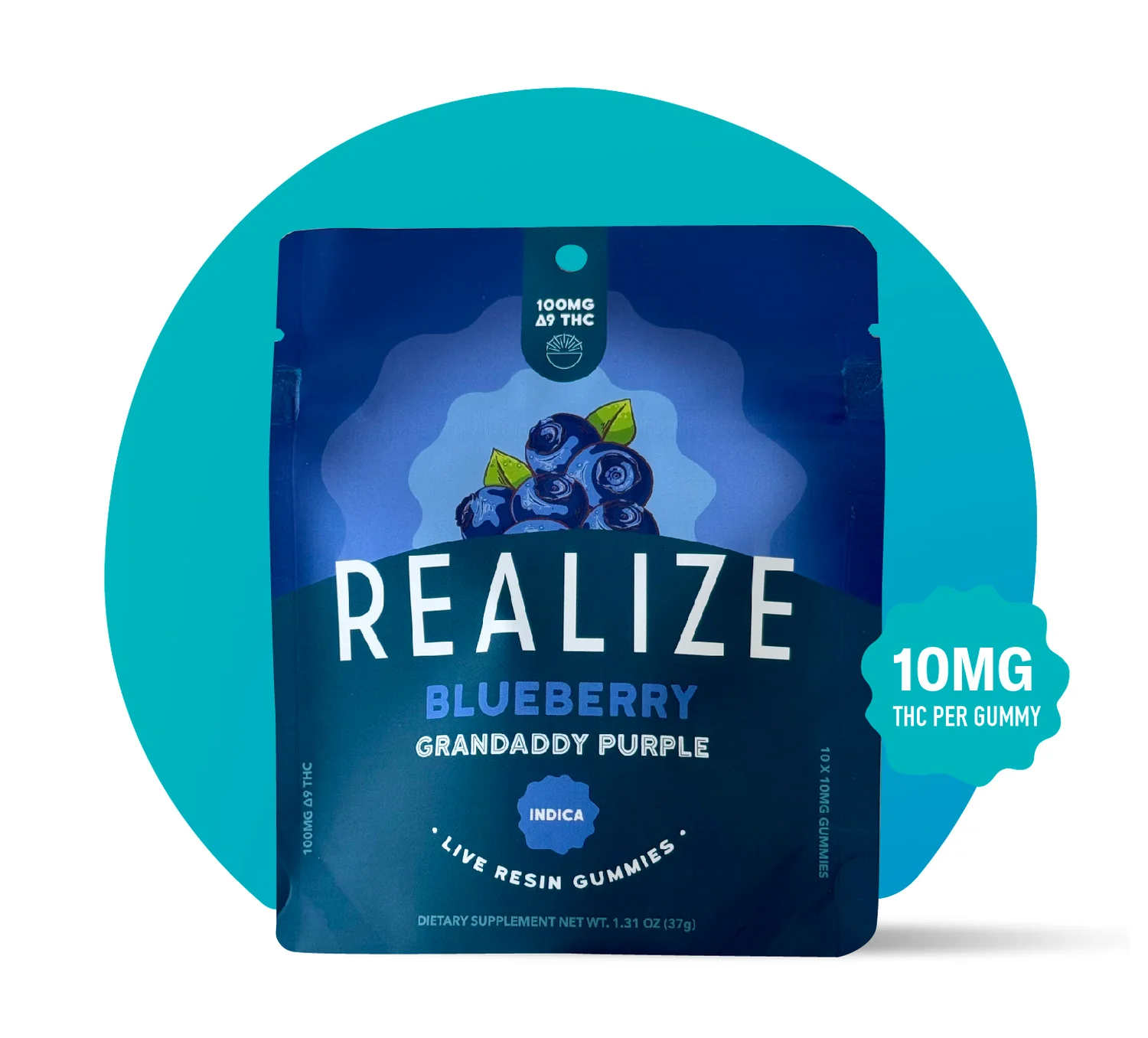 Realize -100MG Blueberry (Grandaddy Purple) Gummies Indica