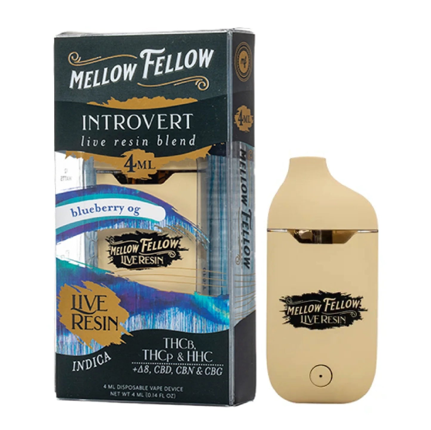 Mellow Fellow Live Resin Introvert Blend 4ml Disposable Vape Blueberry OG Indica
