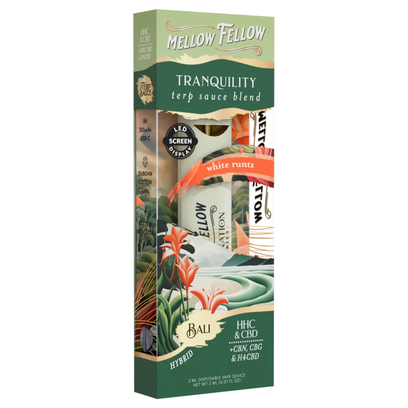 Mellow Fellow Terp Sauce 2ml Disposable Tranquility Blend Destination Bali White Runtz