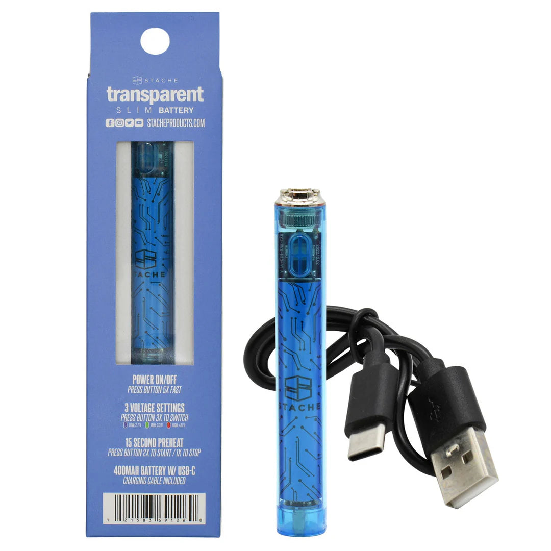 Stache Transparent 400mah Slim Battery Blue