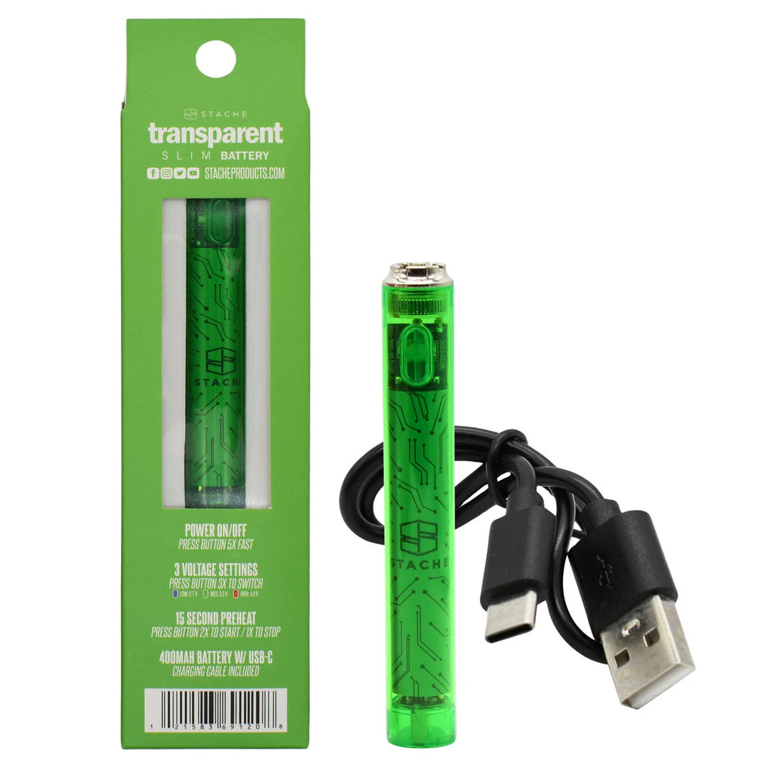 Stache Transparent 400mah Slim Battery Green