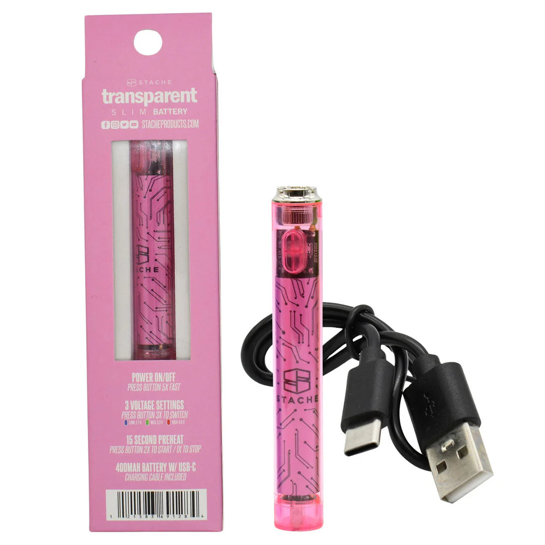 Stache Transparent 400mah Slim Battery Pink