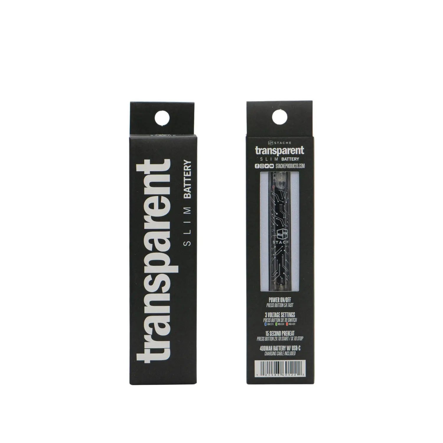 Stache Transparent 400mah Slim Battery Black
