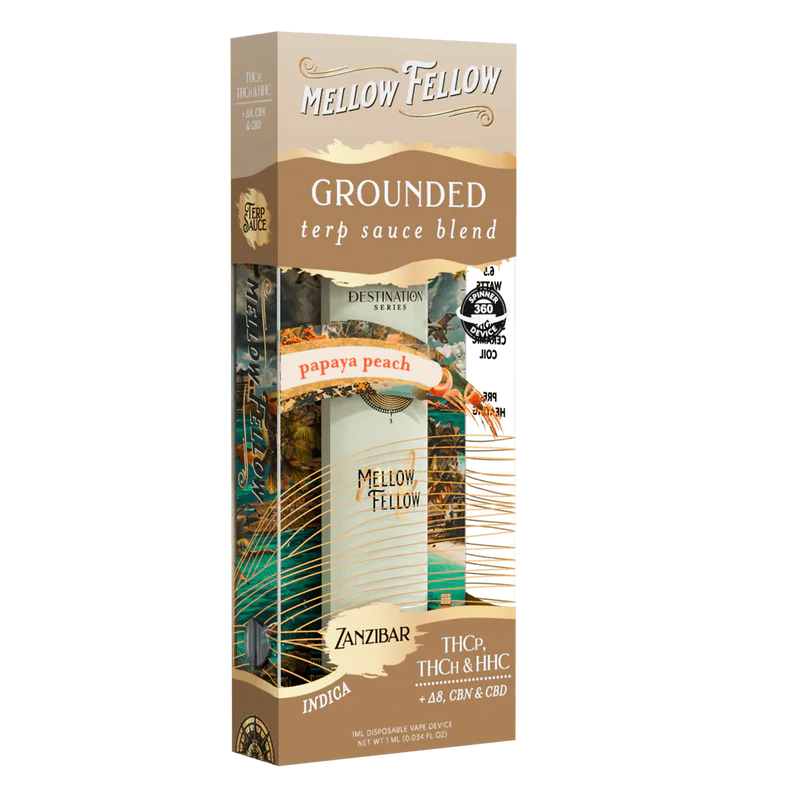 Mellow Fellow - Spinner Disposables - 1ml - Grounded - Zanzibar - Papaya Peach (Indica)