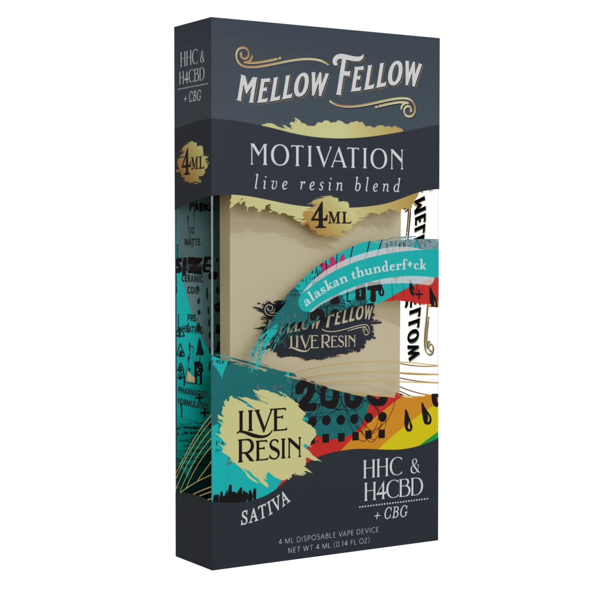 Mellow Fellow Live Resin Motivation 4ml Disposable Vape Alaskan Thunderf*ck Sativa