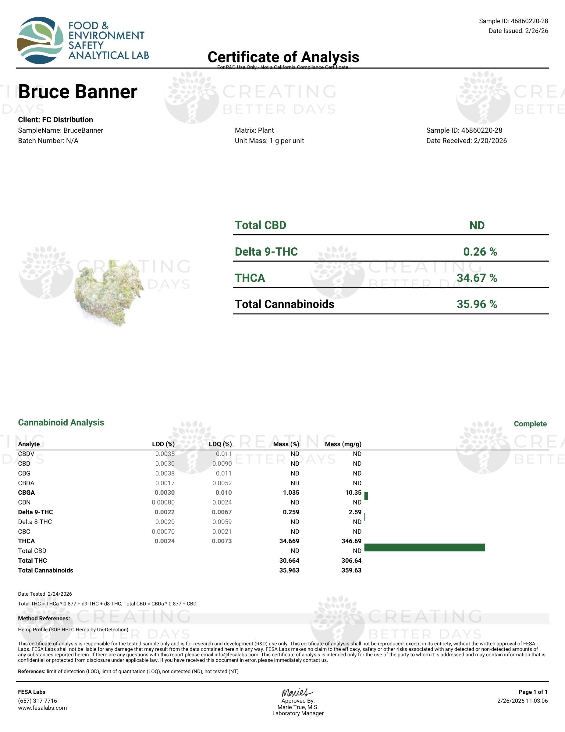 Creating Better Days- Bruce Banner (3.5G) Sativa Hybrid