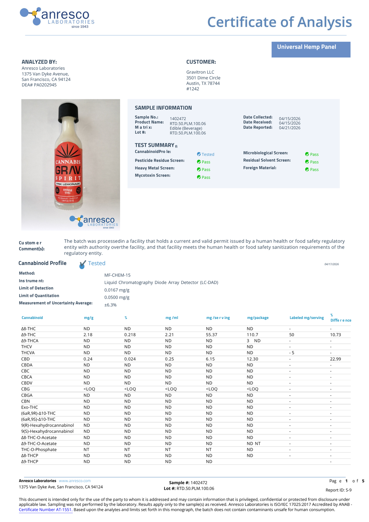 GRAV® Cannabis Spirit 100mg Flavor Shots Pink Lemonade