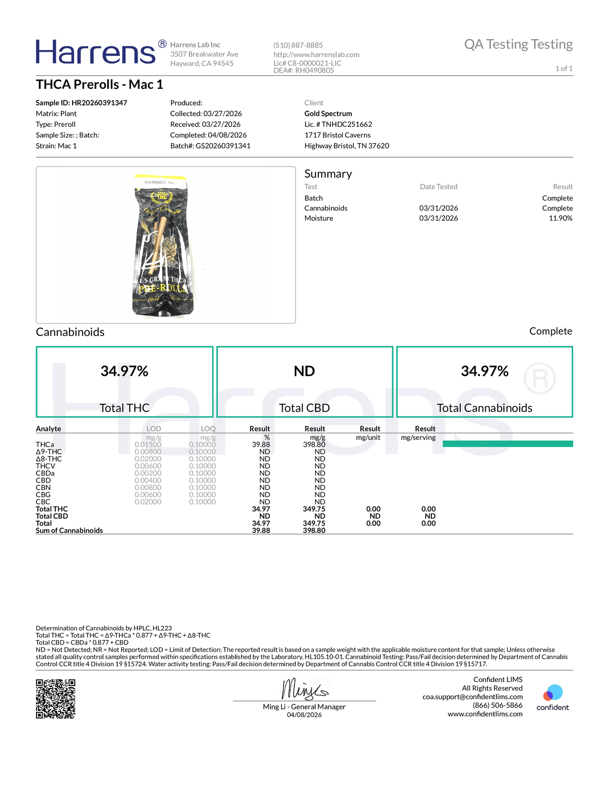 Gold Spectrum 2CT 1.5g Pre Roll MAC 1 (HYBRID)