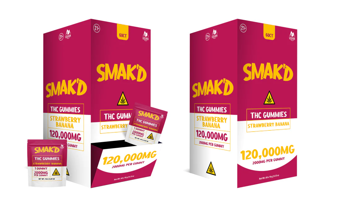 SMAK'D THC Gummies 2000MG - Strawberry Banana