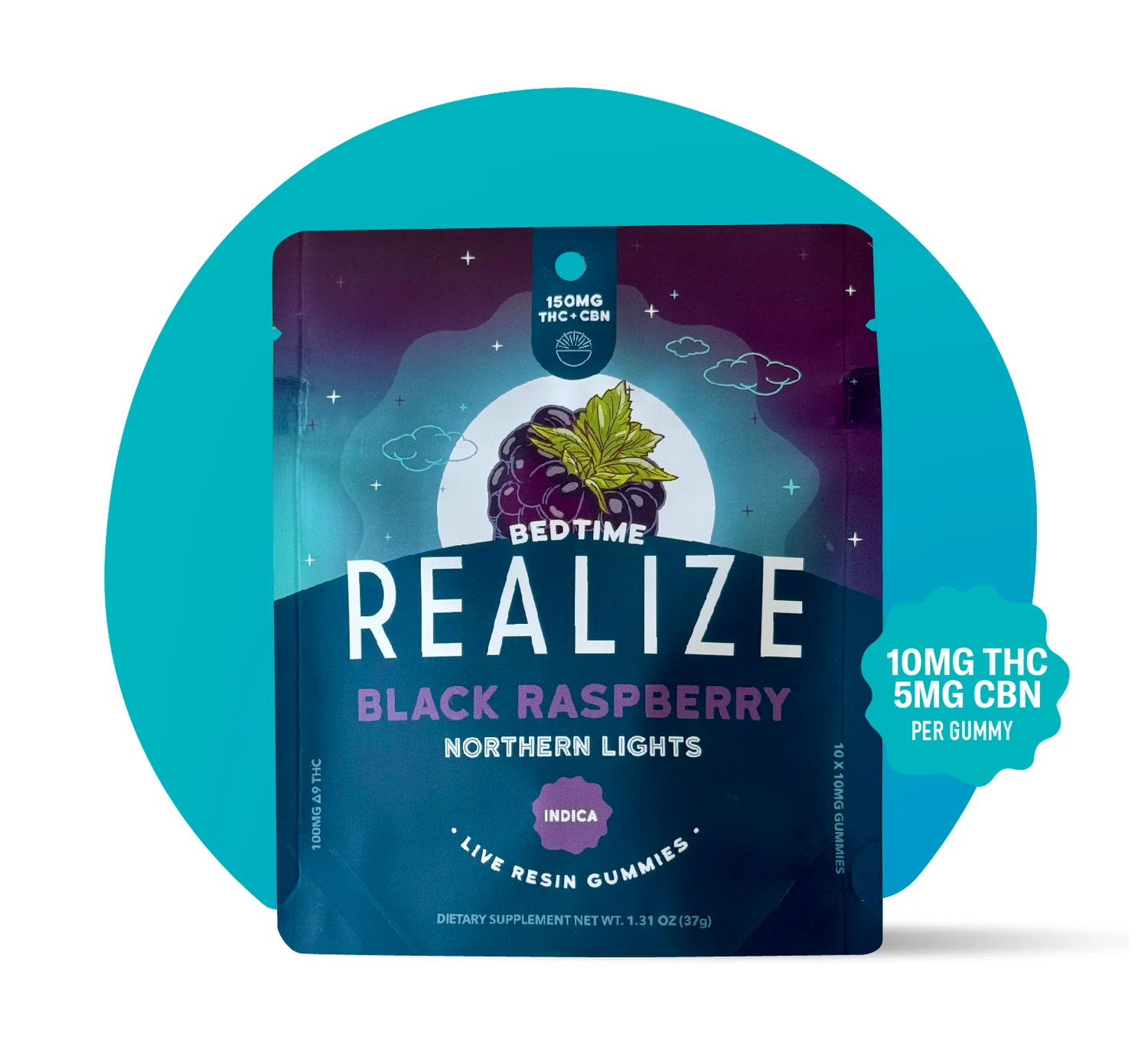 Realize- 150mg -Black Raspberry (Northern Lights) Bedtime Gummies Indica