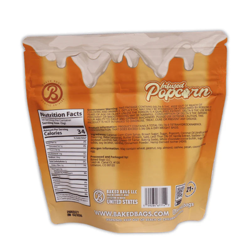 Baked Bags Infused Pop Corn Edibles 150mg Delta-9 Cinnamon Roll