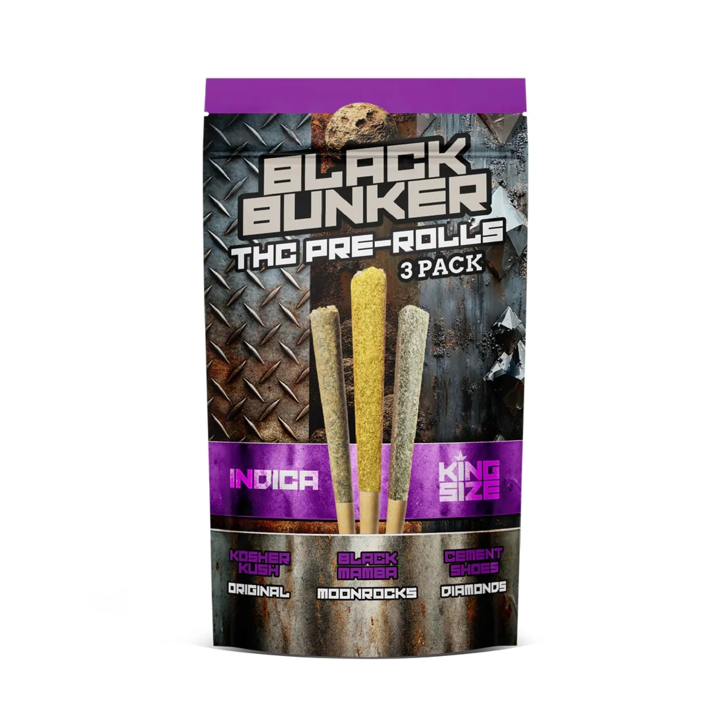 Black Bunker THC Pre Rolls 3-Pack Kosher Kush/Black Mamba/Cement Shoes Indica
