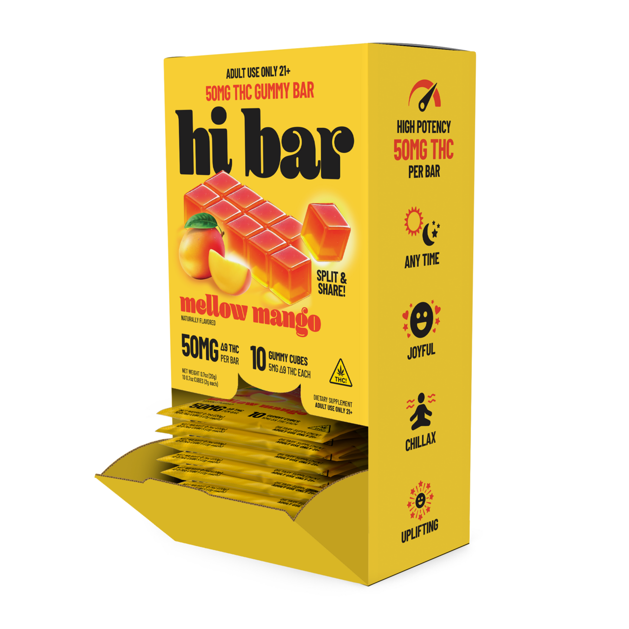 Hi Bar 50mg  D9 THC Gummy Bar Mellow Mango