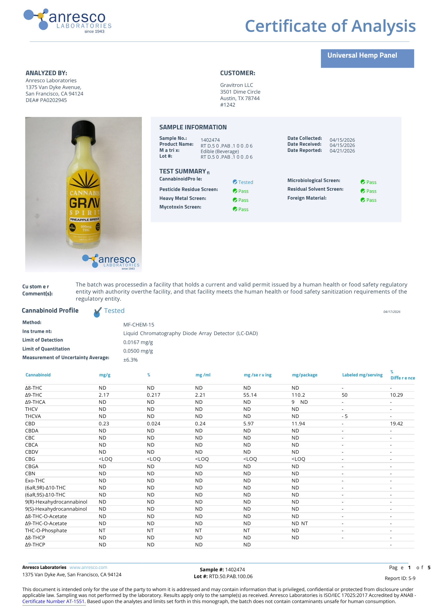 GRAV® Cannabis Spirit 100mg Flavor Shots Pineapple Breeze