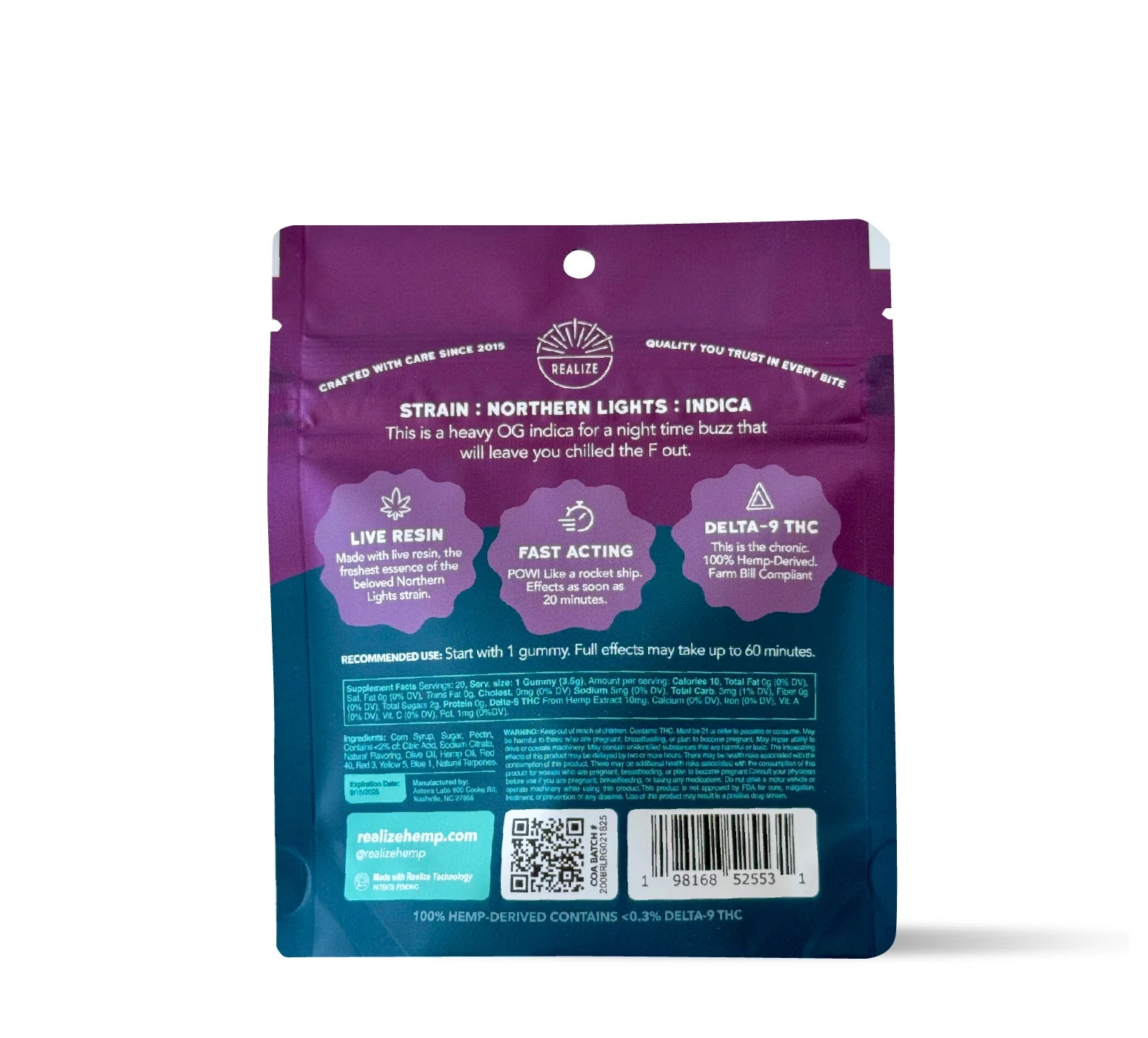 Realize- 150mg -Black Raspberry (Northern Lights) Bedtime Gummies Indica