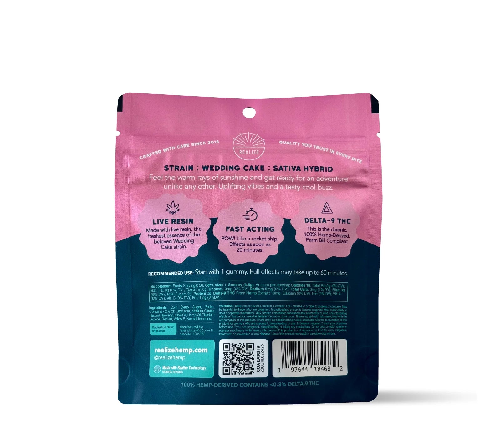 Realize-200mg Raspberry Lemonade (Wedding Cake) Gummies Hybrid