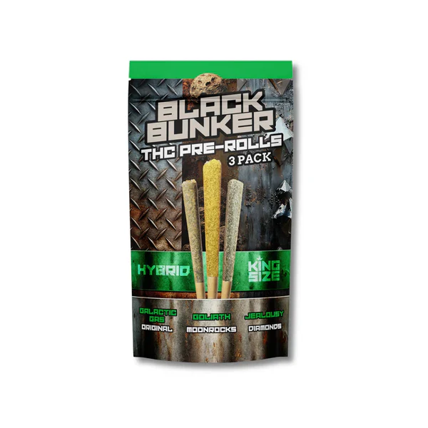 Black Bunker THC Pre Roll 3-Pack Galactic Gas/Goliath/Jealousy Hybrid