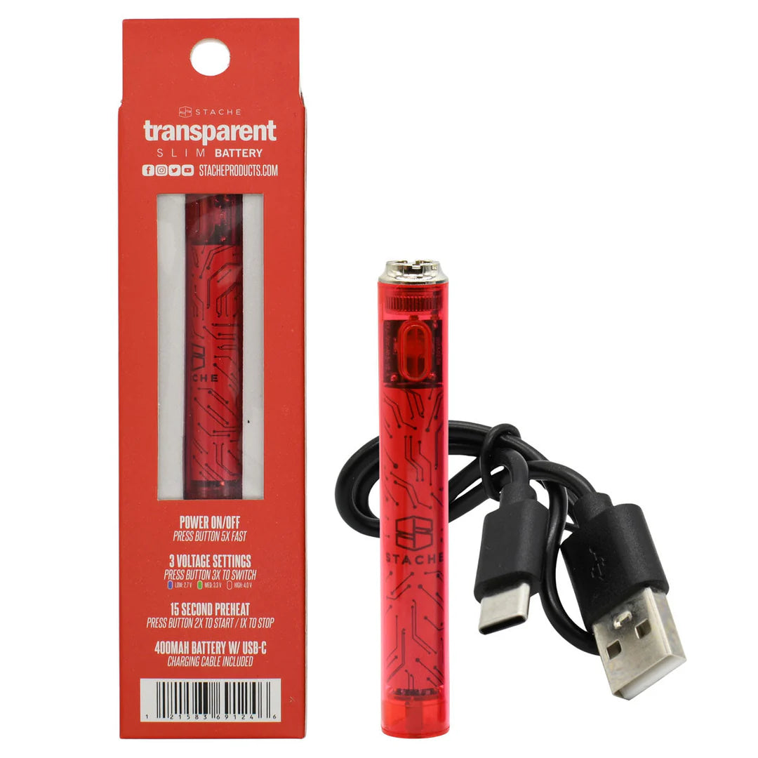 Stache Transparent 400mah Slim Battery Red
