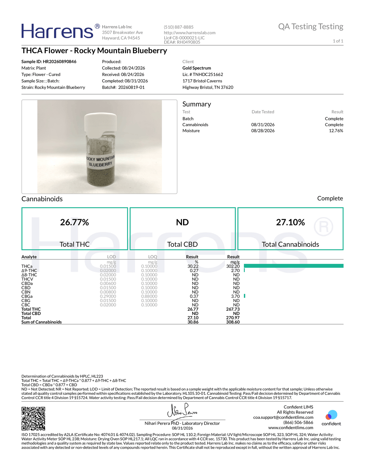 Gold Spectrum - Rocky Mountain Blueberry  (3.5G) Sativa
