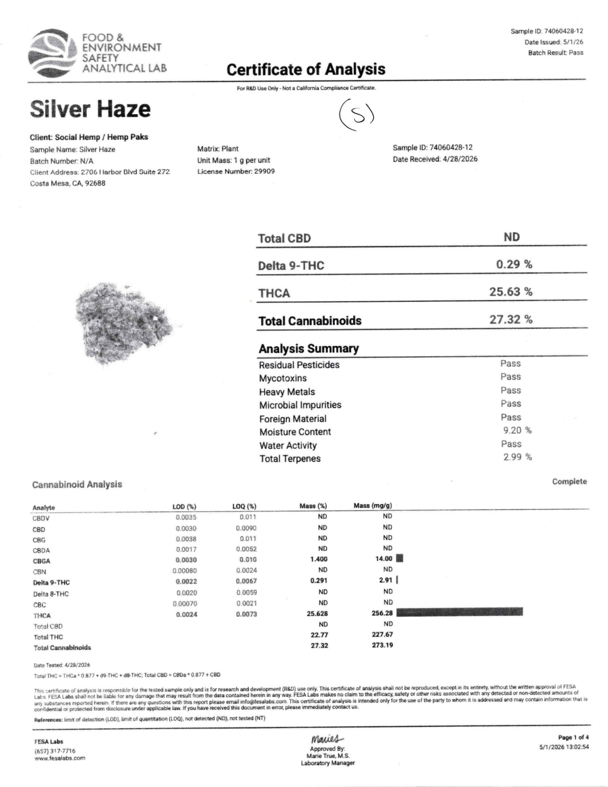 Fuego- Silver Haze (Sativa) 3.5G